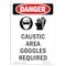 Signmission OSHA Danger Sign, Caustic Area Goggles Required, 7in X 5in Decal, 7" H, 5" W, Portrait OS-DS-D-57-V-1056 - alternate 1